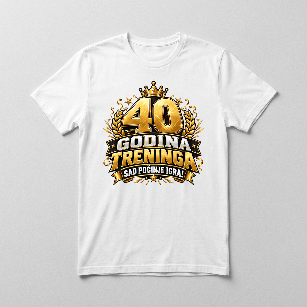 Bela majica Majica za 40. rođendan – 40 godina treninga, sad počinje igra